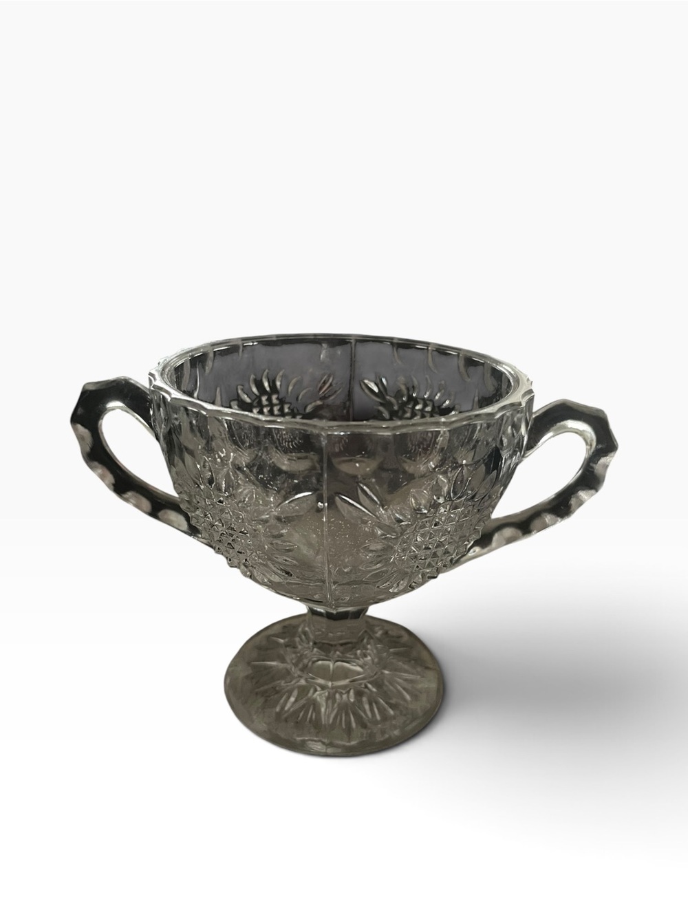 Vintage Pressed Glass Two-Handled Pedestal Bowl - Picture 2 of 5